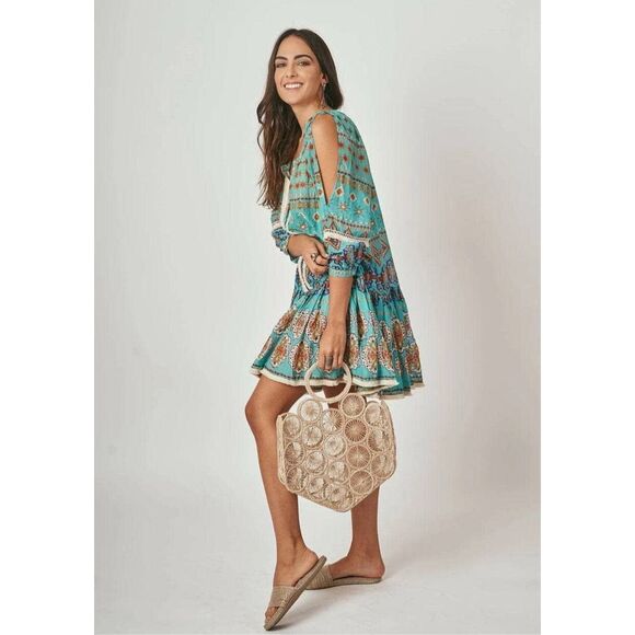 Guadalupe Alamo Basket Bag Neutral Tan Open Weave Artsy Coastal Boho Unique NWT - Picture 2 of 13